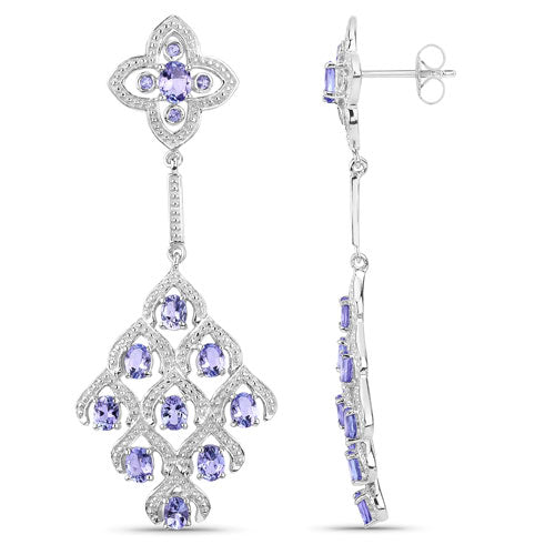 3.90 Carat Genuine Tanzanite and White Topaz .925 Sterling Silver Earrings by Bids.com