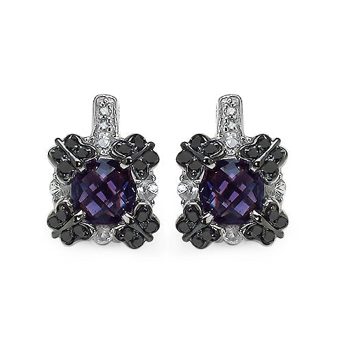 2.67 Carat Genuine Amethyst White Sapphire & Black Diamond .925 Sterling Silver Earrings by Bids.com