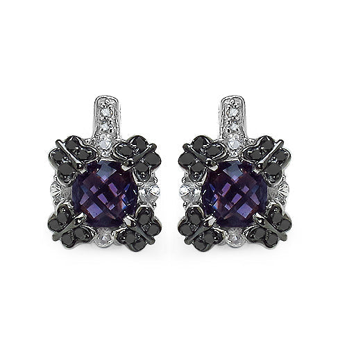 2.67 Carat Genuine Amethyst White Sapphire & Black Diamond .925 Sterling Silver Earrings