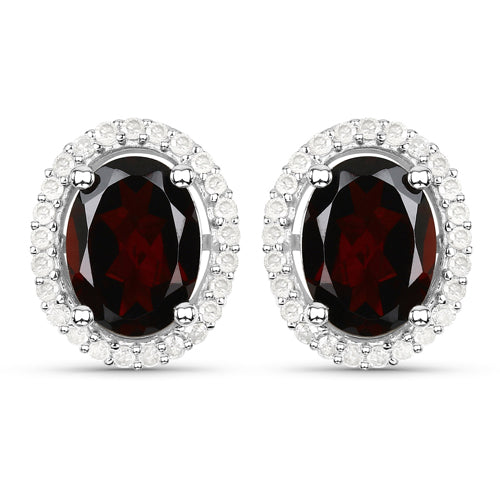 2.77 Carat Genuine Garnet and White Diamond .925 Sterling Silver Earrings DestGlow