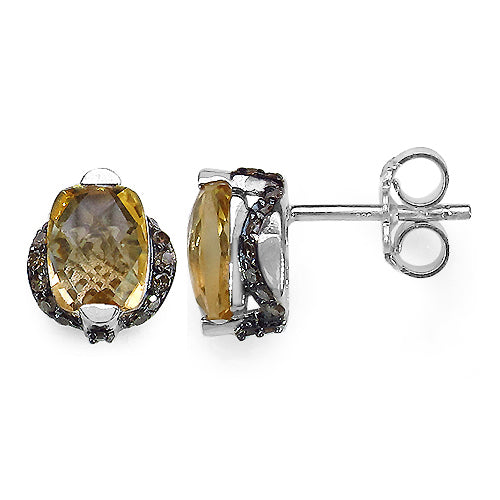 3.14 Carat Genuine Citrine & Black Diamond .925 Sterling Silver Earrings by Bids.com