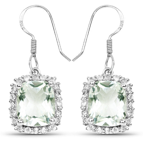 10.48 Carat Genuine Green Amethyst and White Topaz .925 Sterling Silver Earrings DestGlow