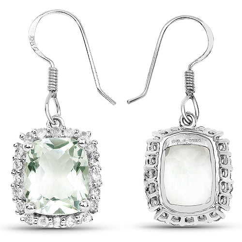 10.48 Carat Genuine Green Amethyst and White Topaz .925 Sterling Silver Earrings DestGlow