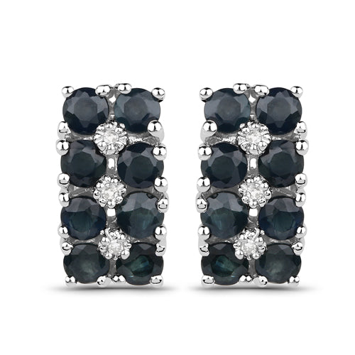 1.95 Carat Genuine Blue Sapphire and White Diamond .925 Sterling Silver Earrings DestGlow