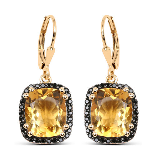 14K Yellow Gold Plated 8.90 Carat Genuine Citrine & Black Spinel .925 Sterling Silver Earrings DestGlow