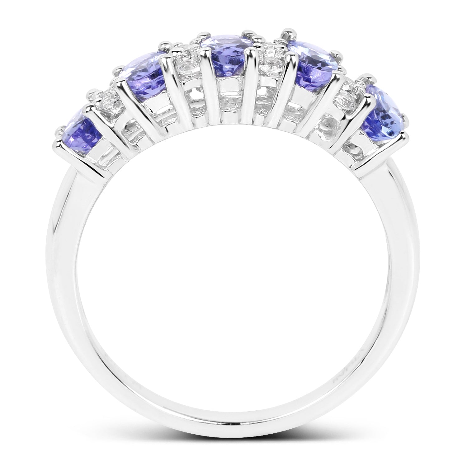 1.51 Carat Genuine Tanzanite and White Topaz .925 Sterling Silver Ring DestGlow