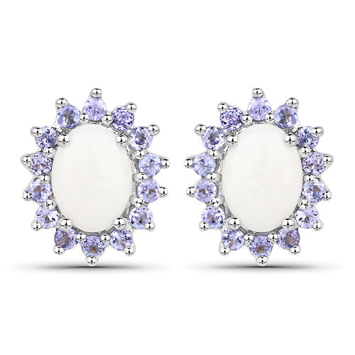 2.44 Carat Genuine Opal and Tanzanite .925 Sterling Silver Earrings DestGlow