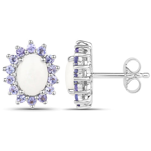 2.44 Carat Genuine Opal and Tanzanite .925 Sterling Silver Earrings DestGlow