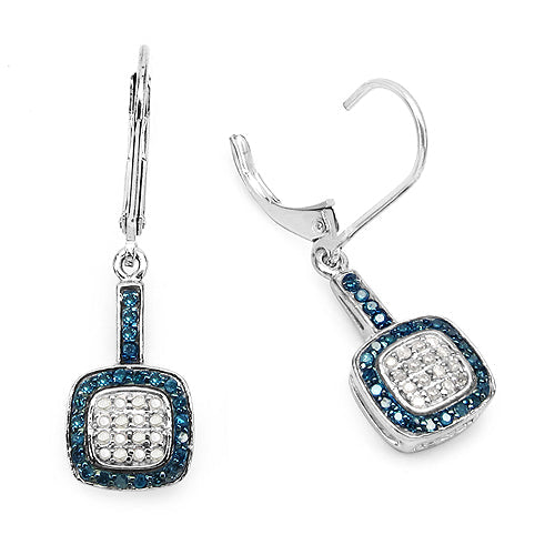 0.45 Carat Genuine Blue Diamond & White Diamond .925 Sterling Silver Earrings DestGlow
