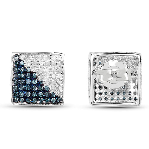 0.67 Carat Genuine Blue Diamond and White Diamond .925 Sterling Silver Earrings DestGlow