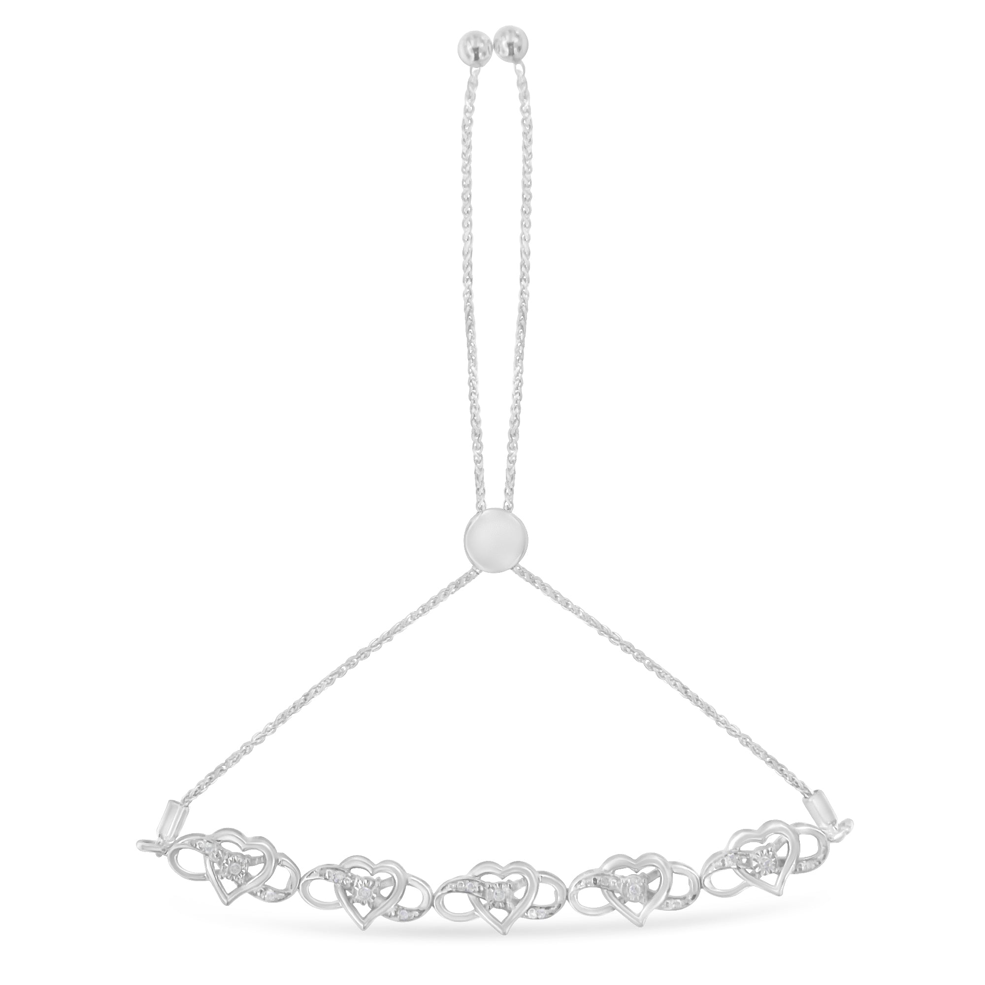 .925 Sterling Silver Miracle Set Diamond Accented Infinity Hearts 6â€-9†Adjustable Bolo Bracelet (H-I Color, I2-I3 Clarity) by Bids.com
