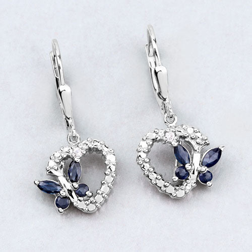 0.57 Carat Genuine Blue Sapphire and Created White Sapphire .925 Sterling Silver Earrings DestGlow