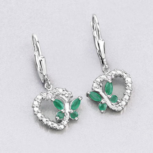 0.44 Carat Genuine Emerald and Created White Sapphire .925 Sterling Silver Earrings by Bids.com