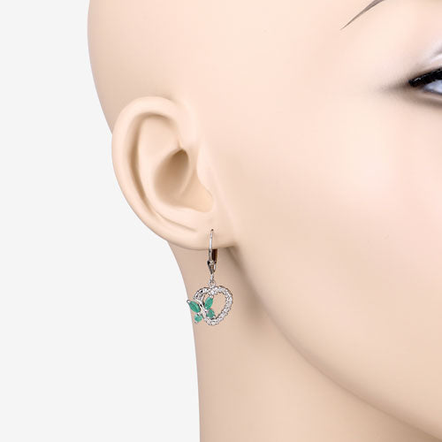 0.44 Carat Genuine Emerald and Created White Sapphire .925 Sterling Silver Earrings by Bids.com