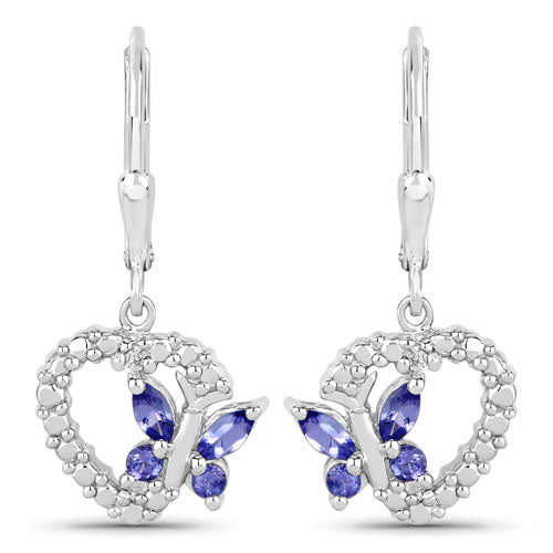 0.50 Carat Genuine Tanzanite and Created White Sapphire .925 Sterling Silver Earrings DestGlow