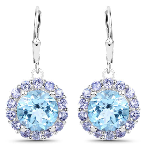 9.96 Carat Genuine Blue Topaz and Tanzanite .925 Sterling Silver Earrings