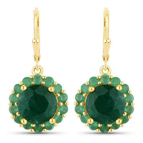 8.54 Carat Dyed Emerald and Emerald .925 Sterling Silver Earrings DestGlow