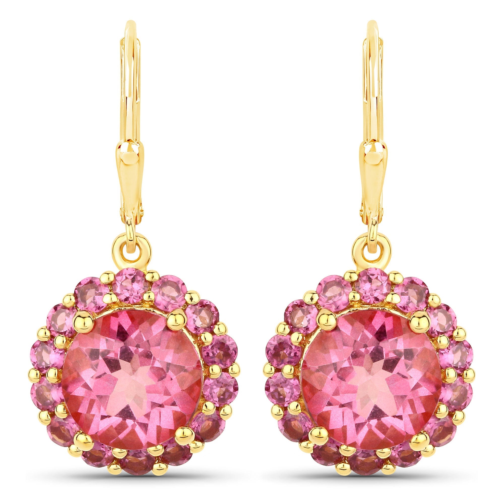 10.74 Carat Genuine Pink Topaz and Rhodolite Garnet .925 Sterling Silver Earrings