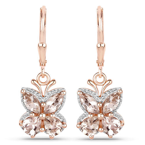 18K Rose Gold Plated 1.88 Carat Genuine Morganite .925 Sterling Silver Earrings DestGlow