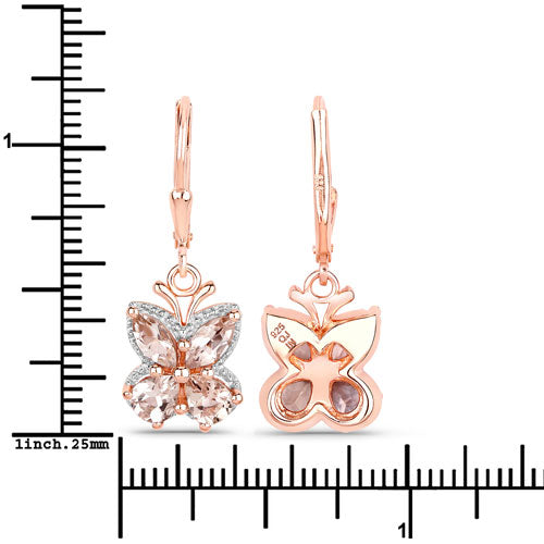 18K Rose Gold Plated 1.88 Carat Genuine Morganite .925 Sterling Silver Earrings DestGlow