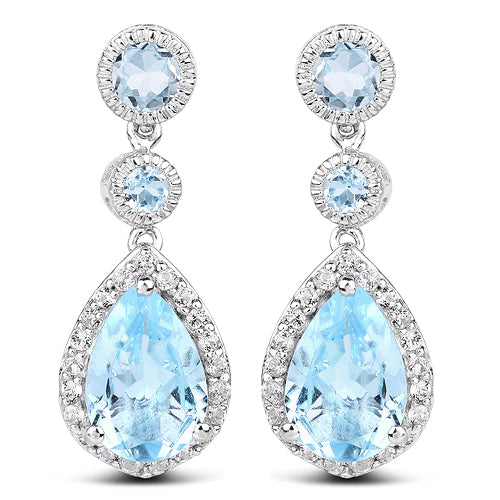 9.46 Carat Genuine Blue Topaz & White Topaz .925 Sterling Silver Earrings by Bids.com