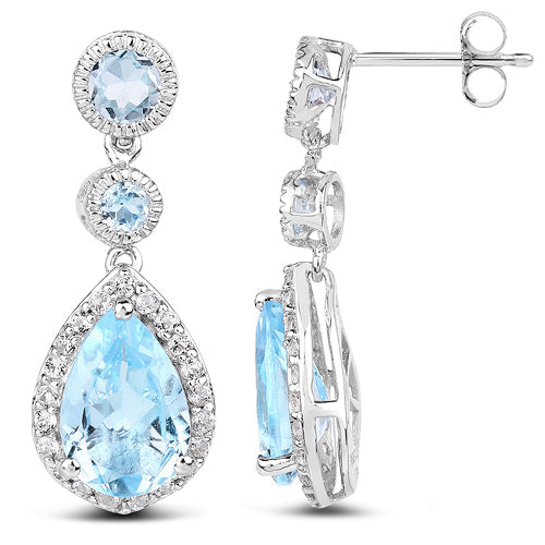 9.46 Carat Genuine Blue Topaz & White Topaz .925 Sterling Silver Earrings by Bids.com
