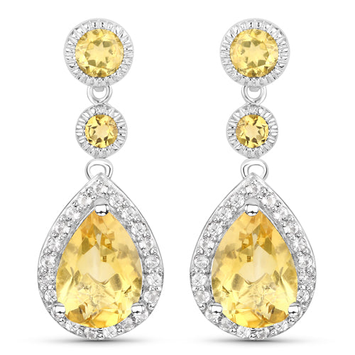 7.06 Carat Genuine Citrine and White Topaz .925 Sterling Silver Earrings DestGlow