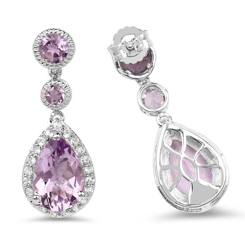 7.16 Carat Genuine Pink Amethyst and White Topaz .925 Sterling Silver Earrings DestGlow