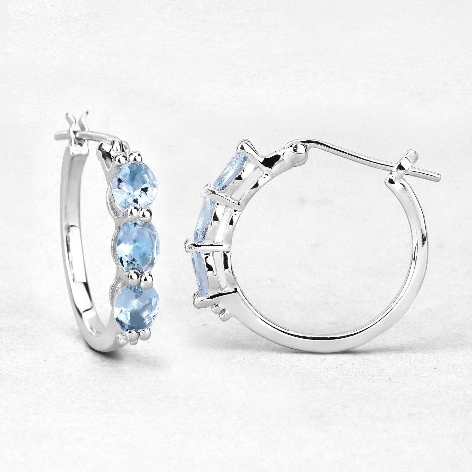 1.75 Carat Genuine Aquamarine and White Diamond .925 Sterling Silver Earrings by Avera Group