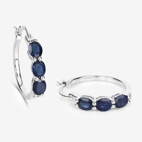 2.05 Carat Genuine Blue Sapphire and White Diamond .925 Sterling Silver Earrings DestGlow