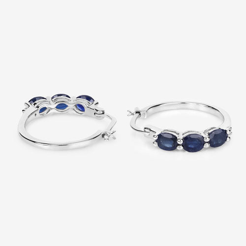 2.05 Carat Genuine Blue Sapphire and White Diamond .925 Sterling Silver Earrings DestGlow