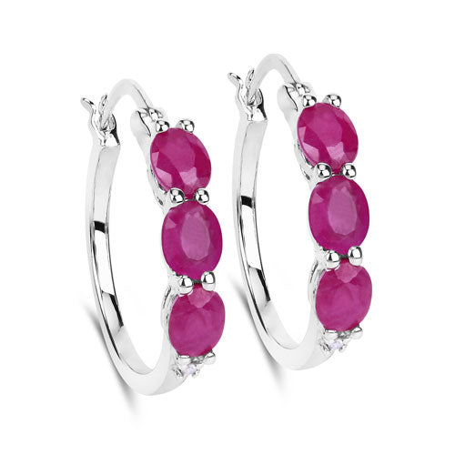 1.81 Carat Genuine Ruby and White Diamond .925 Sterling Silver Earrings DestGlow