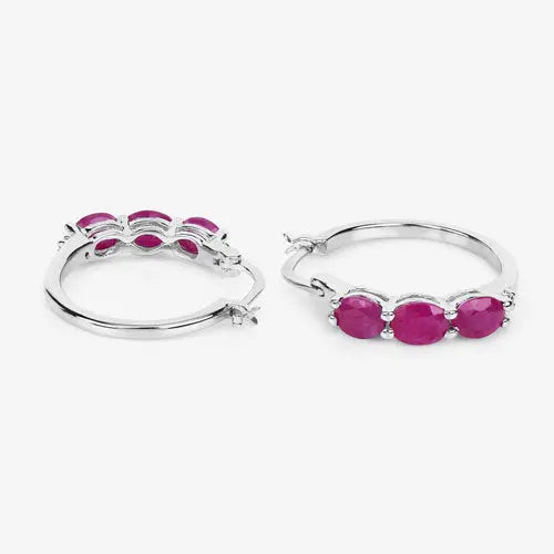 1.81 Carat Genuine Ruby and White Diamond .925 Sterling Silver Earrings