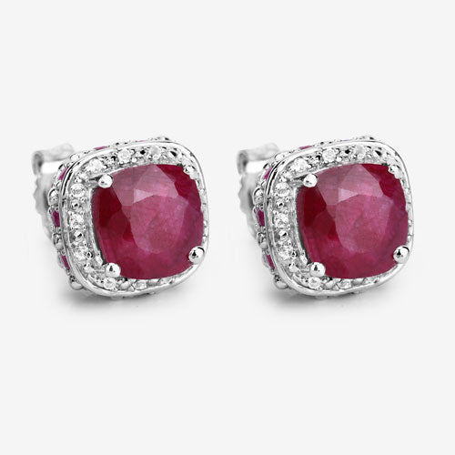 6.12 Carat Dyed Ruby, Ruby and White Topaz .925 Sterling Silver Earrings by Bids.com