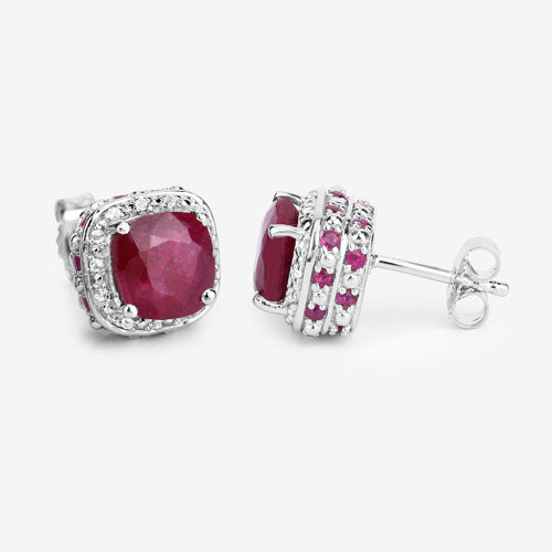 6.12 Carat Dyed Ruby, Ruby and White Topaz .925 Sterling Silver Earrings by Bids.com