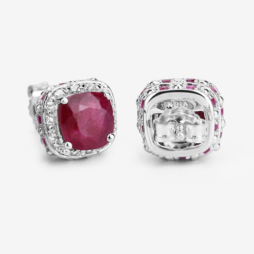 6.12 Carat Dyed Ruby, Ruby and White Topaz .925 Sterling Silver Earrings by Bids.com