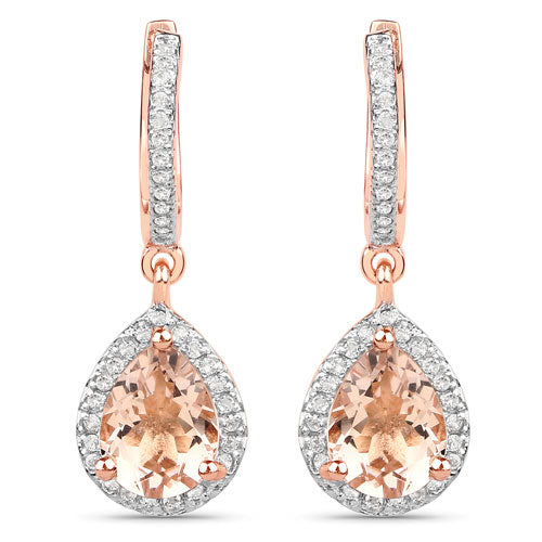 2.03 Carat Genuine Morganite and White Topaz .925 Sterling Silver Earrings by Bids.com