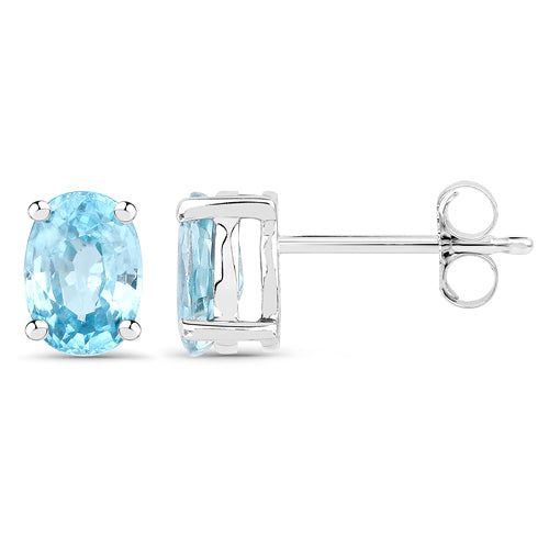 2.40 Carat Genuine Blue Zircon .925 Sterling Silver Earrings DestGlow