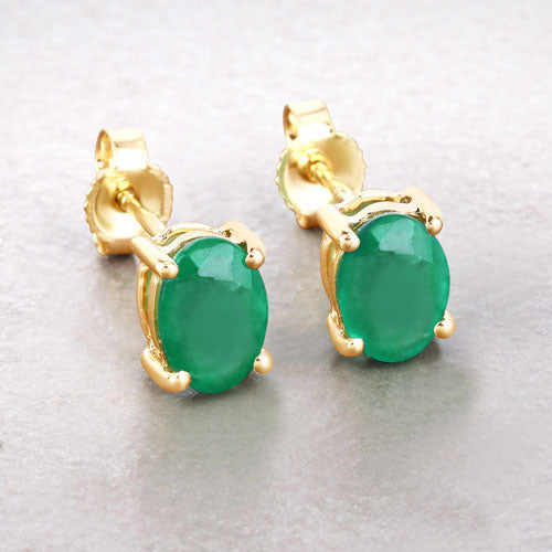 1.44 Carat Genuine Zambian Emerald 10K Yellow Gold Earrings by Bids.com