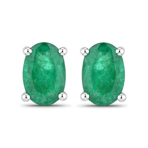 0.88 Carat Genuine Zambian Emerald 10K White Gold Earrings DestGlow
