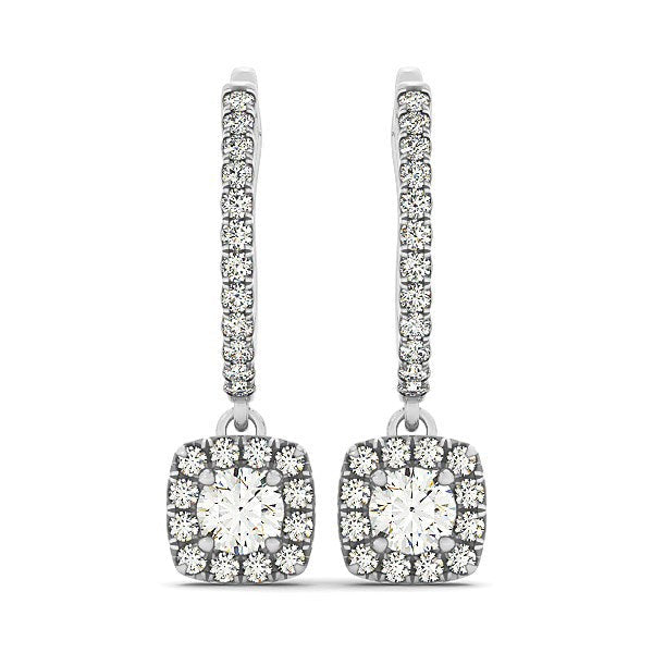 Cushion Shape Halo Style Diamond Drop Earrings in 14k White Gold (1/2 cttw) by Bids.com