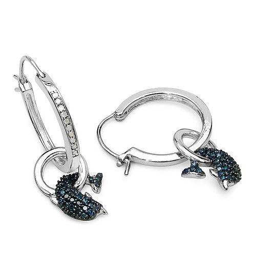 0.54 Carat Genuine Blue Diamond and White Diamond .925 Sterling Silver Earrings by Bids.com
