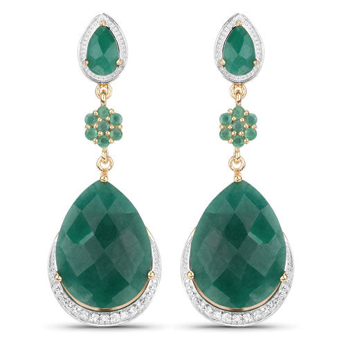 22.70 Carat Dyed Emerald and White Topaz .925 Sterling Silver Earrings by Bids.com