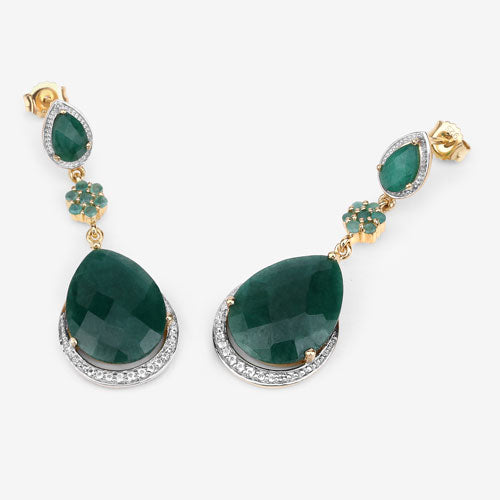 22.70 Carat Dyed Emerald and White Topaz .925 Sterling Silver Earrings by Bids.com