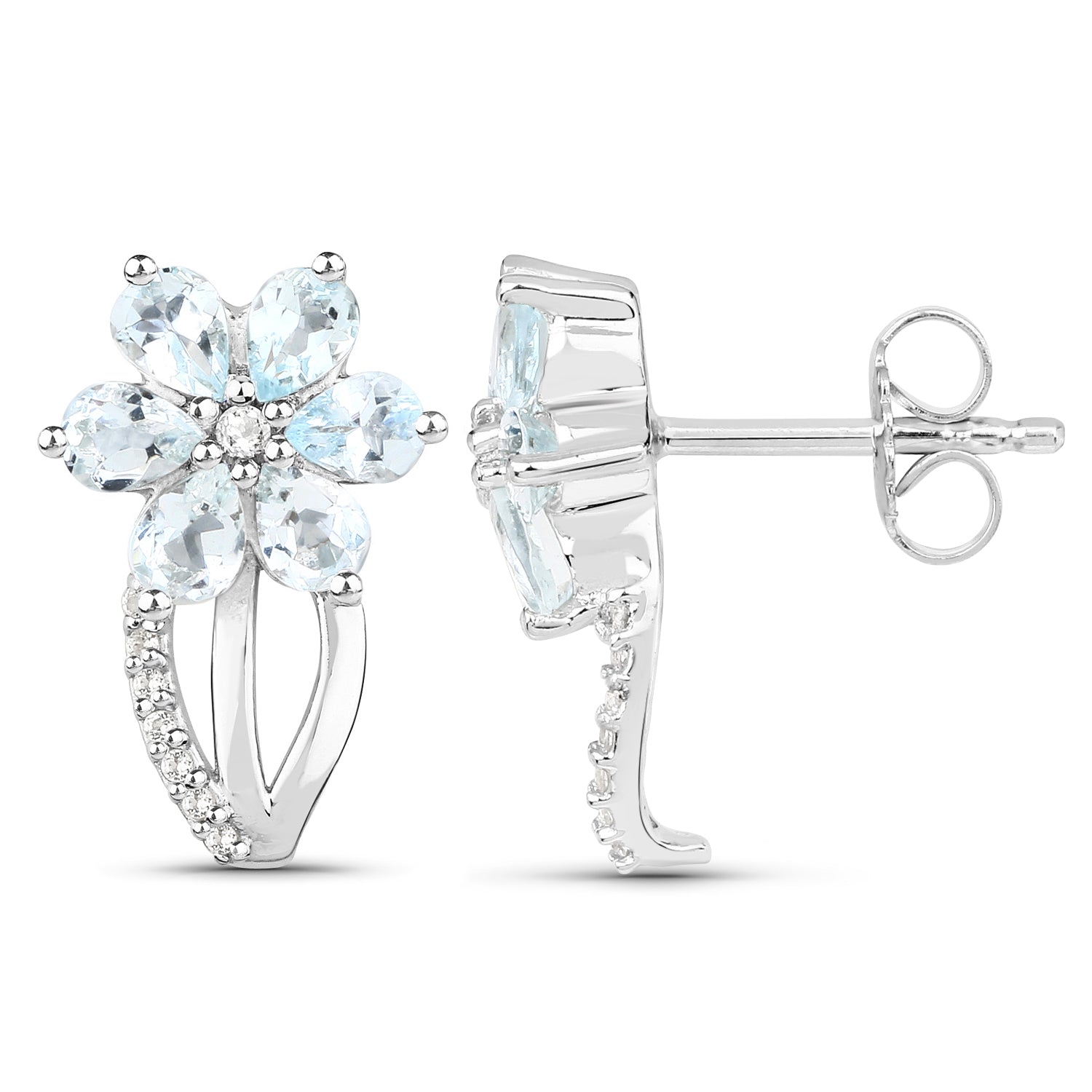 1.54 Carat Genuine Aquamarine and White Topaz .925 Sterling Silver Earrings by Bids.com