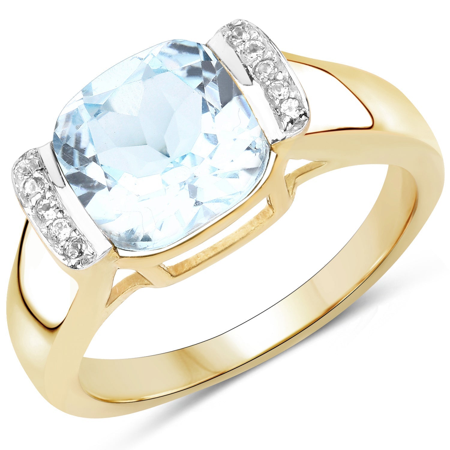14K Yellow Gold Plated 3.62 Carat Genuine Blue Topaz & White Topaz .925 Sterling Silver Ring DestGlow