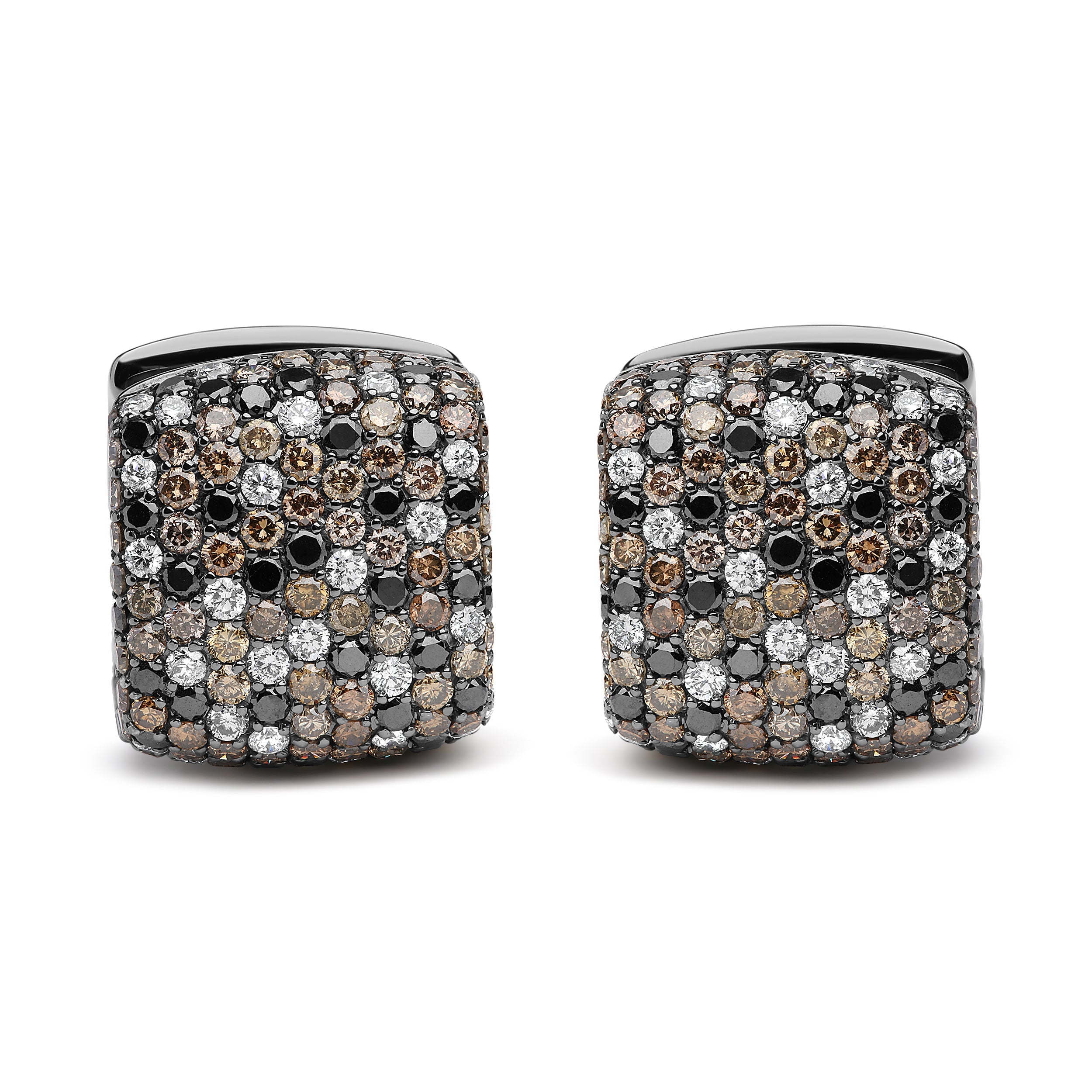 Black Rhodium Plated 18K White Gold 12 5/8 Cttw Multi Color Diamond Square Domed Huggie Hoop Earrings (Brown, Black, G-H Color, SI1-SI2 Clarity) by Bids.com