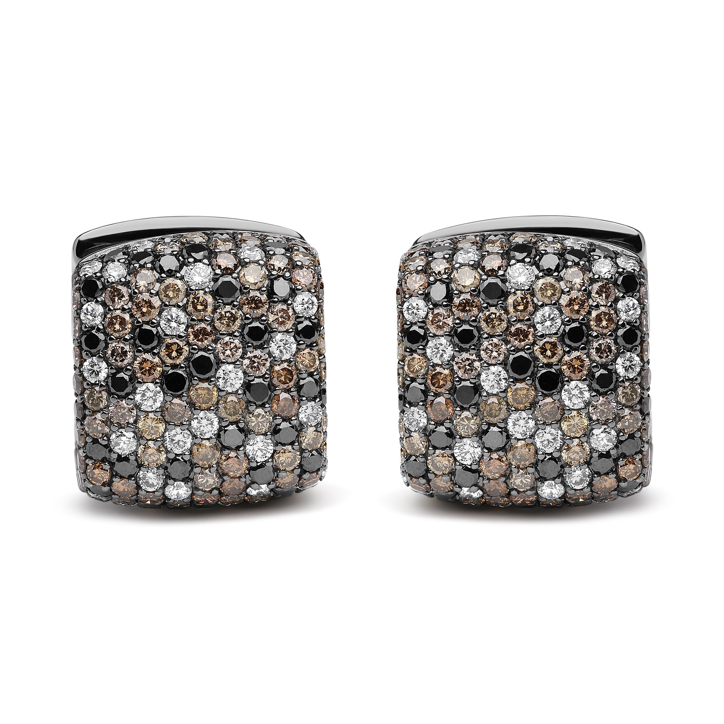 Black Rhodium Plated 18K White Gold 12 5/8 Cttw Multi Color Diamond Square Domed Huggie Hoop Earrings (Brown, Black, G-H Color, SI1-SI2 Clarity)