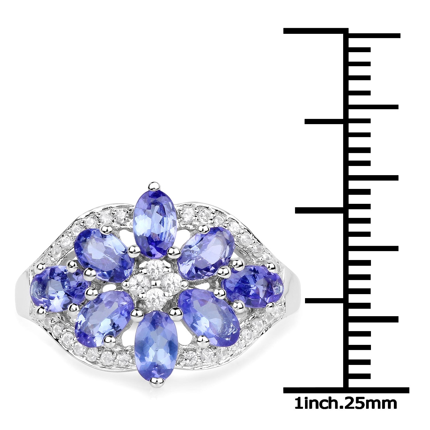 2.27 Carat Genuine Tanzanite and White Zircon .925 Sterling Silver Ring by Bids.com