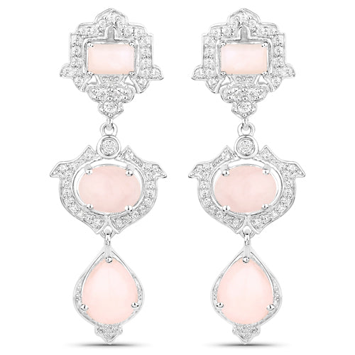 6.97 Carat Genuine Pink Opal and White Topaz .925 Sterling Silver Earrings DestGlow